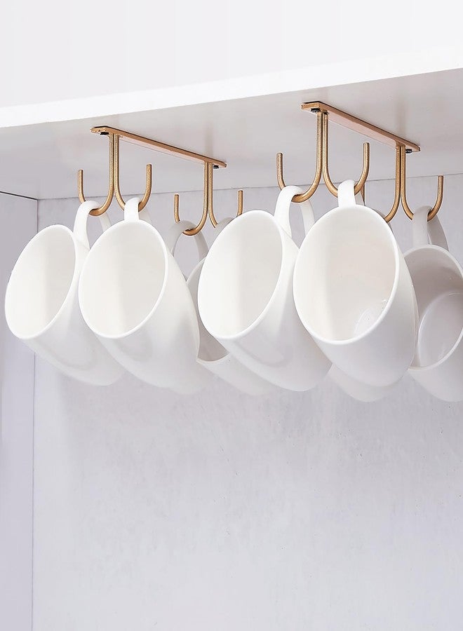 FOMANSH Mug Rack Under Cabinet - Coffee Cup Holder, 8 Mugs Hooks Under Shelf, Display Hanging Cups Drying Hook for Bar Kitchen Utensils Gold, 2 Pack - Image 1