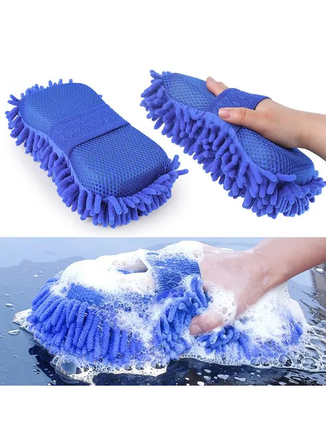 1pc Soft Chenille Microfiber Sponge Brush with Scrubber Head Heavy Duty Water Absorbing Scratch Free Car Motorcycle Detailing Sponge Blue Bristles Black Scrubber For Wheel Rim Body Cleaning - Image 2