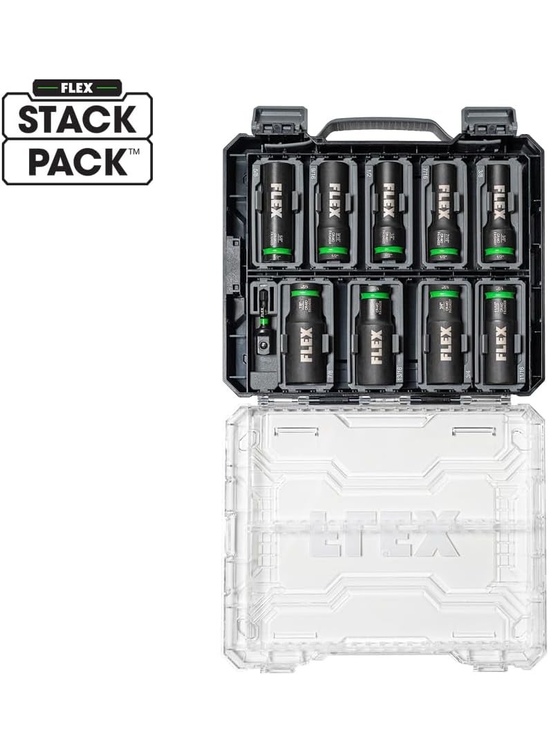 FLEX FLEX STACK PACK 10Piece Thin Wall Deep Well 6Point 12Inch Drive Impact Nut Socket Set  FAM1040110  - Image 2