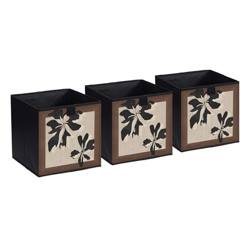 EITMOW Storage Baskets, 11.8-Inch Vintage Style Fabric Bins, Foldable Organizer Cubes in Mottled Brown Tones, Storage Bins with Reinforced Handles for Closet Shelves and Home Decor (Coffee Silk Print-BBB) - Image 1