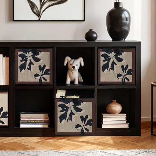 EITMOW Storage Baskets, 11.8-Inch Vintage Style Fabric Bins, Foldable Organizer Cubes in Mottled Brown Tones, Storage Bins with Reinforced Handles for Closet Shelves and Home Decor (Coffee Silk Print-BBB) - Image 4