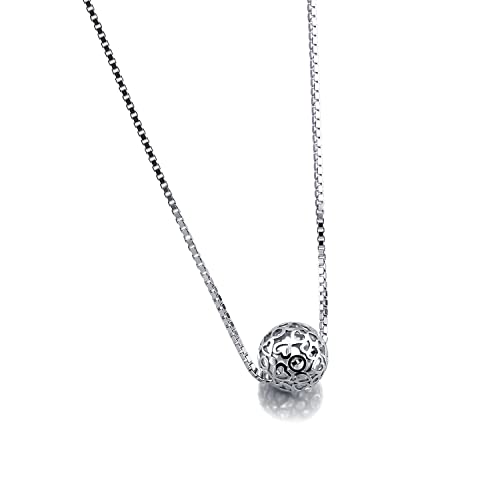 Dankadi Women 925 Sterling Silver Necklace - Pattern Hollow Ball Pendant Choker- Charm Box Chain 17" - Italian Silver Fine Jewelry Gift - Image 1