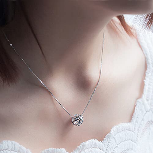 Dankadi Women 925 Sterling Silver Necklace - Pattern Hollow Ball Pendant Choker- Charm Box Chain 17" - Italian Silver Fine Jewelry Gift - Image 2
