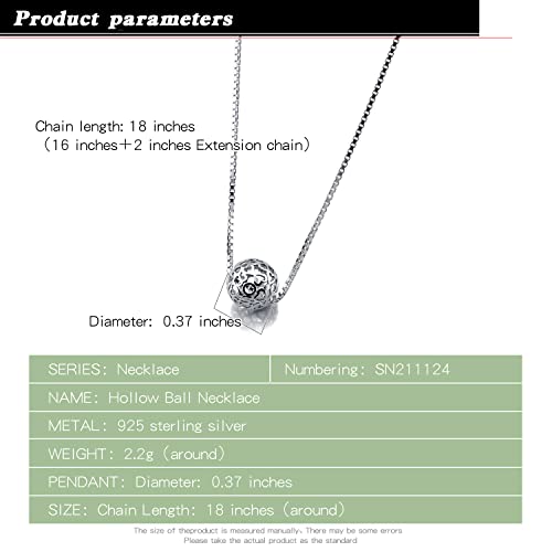 Dankadi Women 925 Sterling Silver Necklace - Pattern Hollow Ball Pendant Choker- Charm Box Chain 17" - Italian Silver Fine Jewelry Gift - Image 4