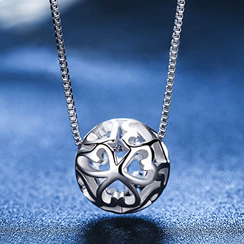 Dankadi Women 925 Sterling Silver Necklace - Pattern Hollow Ball Pendant Choker- Charm Box Chain 17" - Italian Silver Fine Jewelry Gift - Image 3