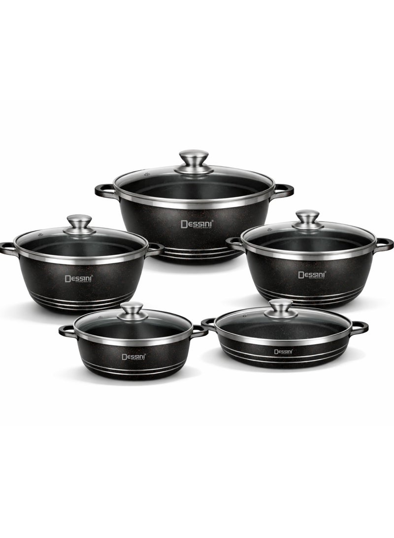 ديسيني طقم أواني طهي غير لاصقة مطلية بالجرانيت من الجرانيت مع غطاء زجاجي أسود - Image 1