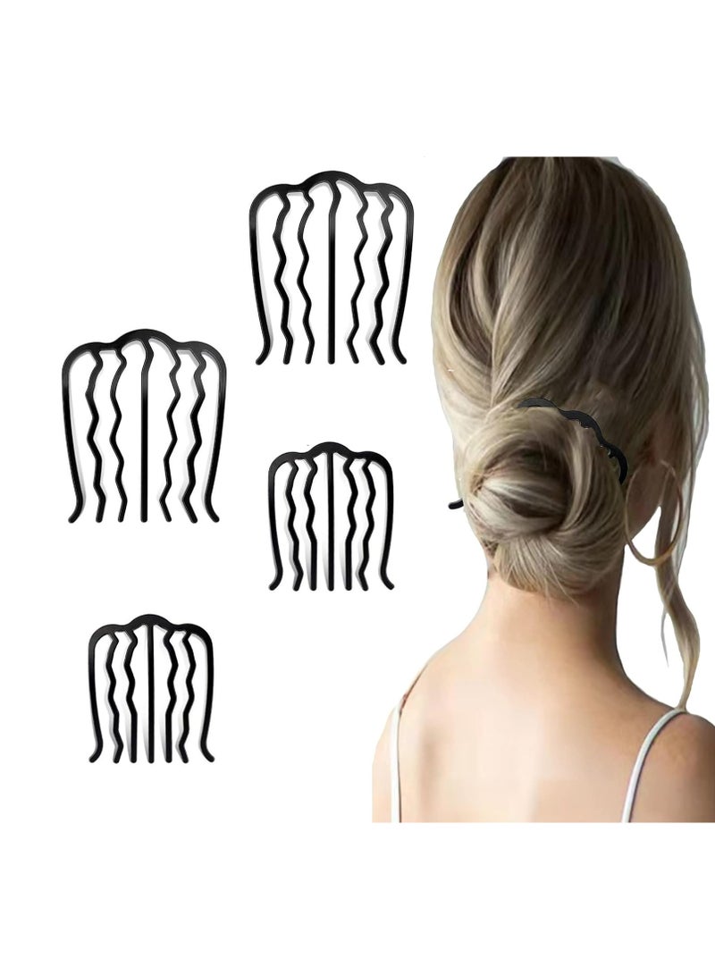أوزيغالور 4 قطع من مشابك الشوكة المعدنية للشعر - أسنان على شكل حرف U لكعكات الشعر، أدوات تصفيف الشعر السوداء للنساء - Image 1