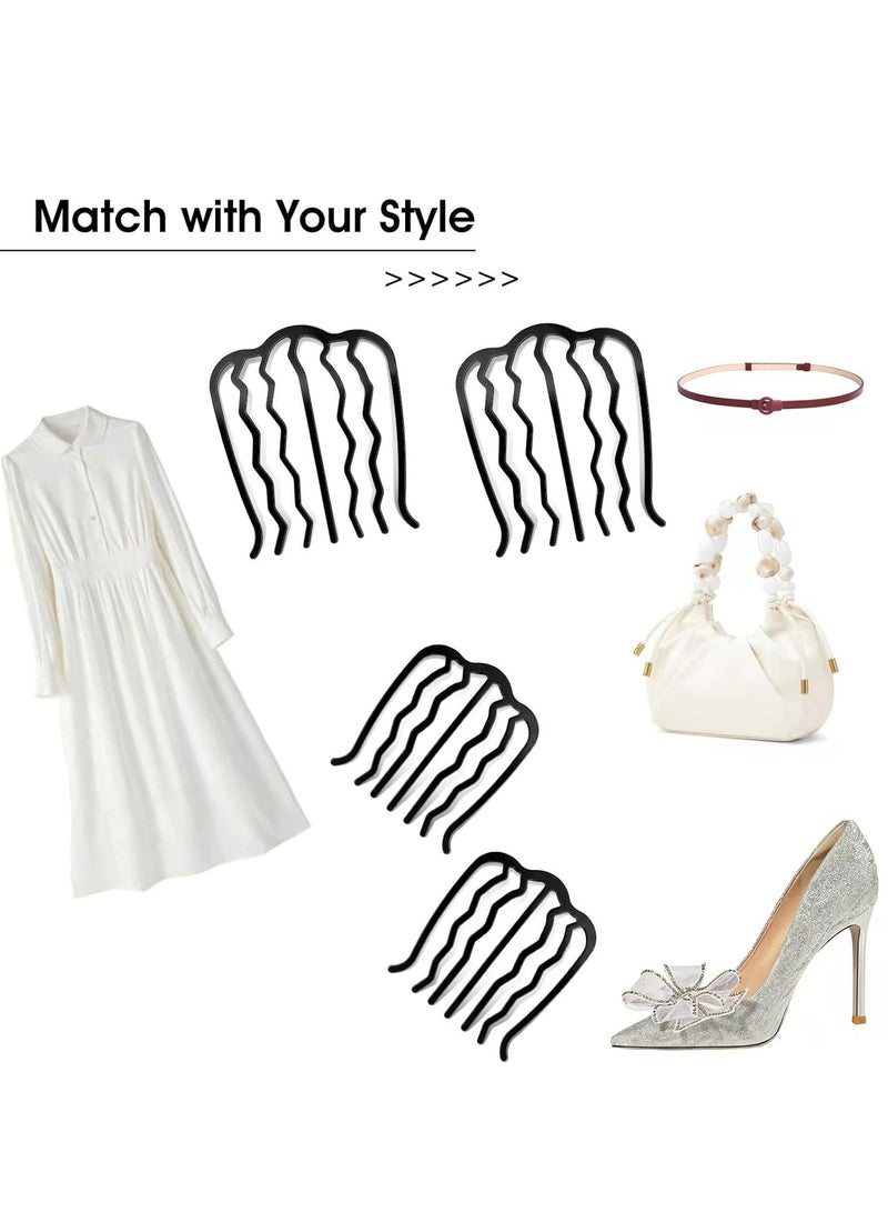 أوزيغالور 4 قطع من مشابك الشوكة المعدنية للشعر - أسنان على شكل حرف U لكعكات الشعر، أدوات تصفيف الشعر السوداء للنساء - Image 2