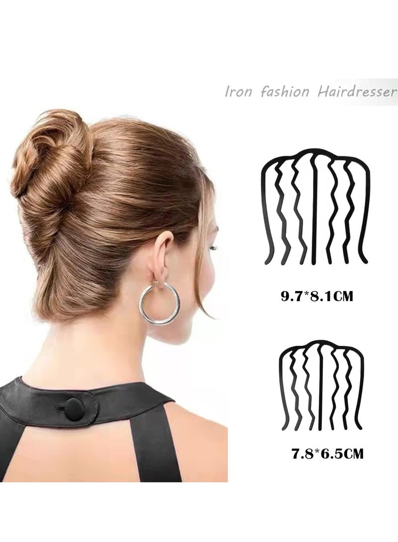 أوزيغالور 4 قطع من مشابك الشوكة المعدنية للشعر - أسنان على شكل حرف U لكعكات الشعر، أدوات تصفيف الشعر السوداء للنساء - Image 5