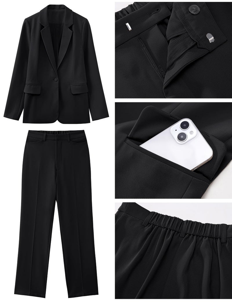 luvamia Women's Two Piece Sets Pants Suits Dressy Business Casual Outfits Professional Blazer Pantsuits Set Work Office Black Medium Fits US 8-10 - Image 5