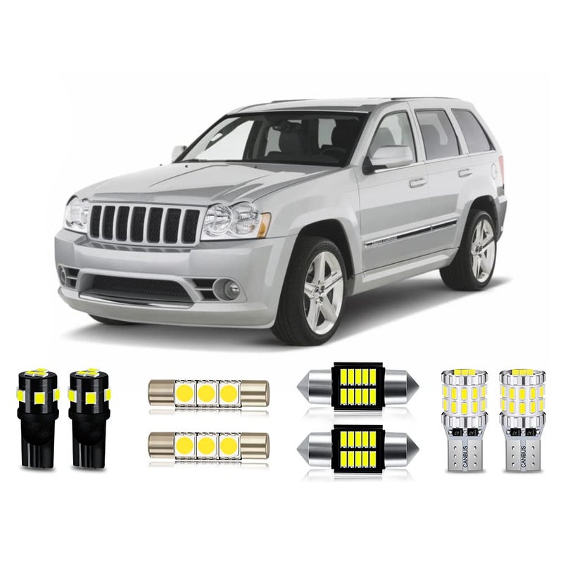 MEALAM White LED Bulbs Package Kit Compatible with 2005 2006 2007 2008 2009 2010 Jeep Grand Cherokee Interior Map Dome Light License Plate Light and Install Tool 12 Piece