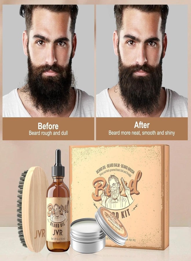 JVR Beard Grooming Kit for Men, Beard Care Kit Includes Oil and Balm,100% Boar Brush Vegan Just for Men Mustache, Perfect Gifts for Him Man Dad Boyfriend - Image 2