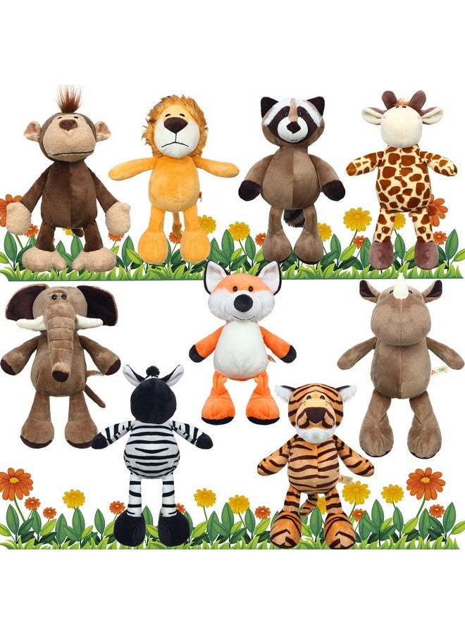 Zhanmai 9 Pcs Plush Jungle Animals Toys Jungle Safari Stuffed Animals Bundle 9.9 Inch Cute Plush Animal Toys Includes Tiger Lion Elephant Monkey Zebra Raccoon Rhino Giraffe For Kids Animal Theme Party - Image 1