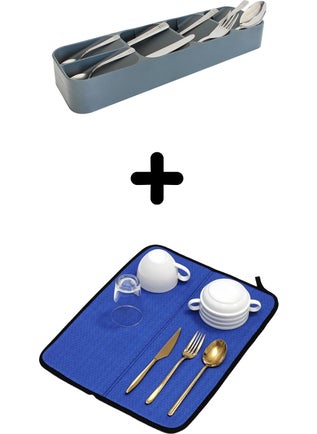 Devigo 5-Piece Drawer Cutlery + Dish Drying Mat 2-Piece Kitchen Set 