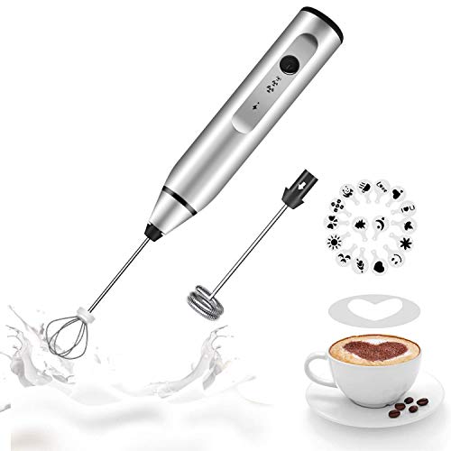 Milk Frother Handheld Gbivbe Rechargeable Whisk Drink Mixer for Coffee with Art Stencils Coffee Mixer for Cappuccino Hot Chocolate Match Frappe Hot Chocolate Egg Whisk