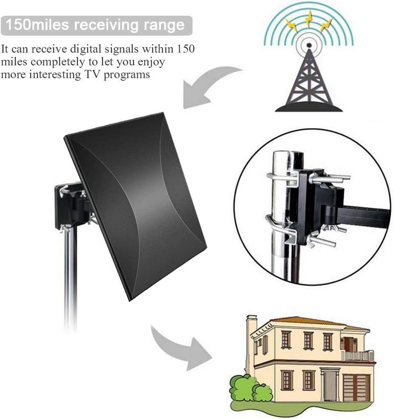 cheekyglo HDTV Antenna, HD Digital Indoor/Outdoor TV Antenna 150 Miles Range, Television Antenna with Signal Booster Amplifier(10m Cable),Wide UHF/VHF Frequency Range, Indoor/Outdoor Installation - Image 3