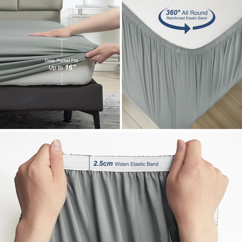 David's Home David's Home Summer Cooling Fitted Sheet Queen Size  100% Rayon Derived from Bamboo  16"" Deep Pocket 2.5cm Wider Elastic  Luxury Smooth Silky Soft Breathable Bottom Sheet for Hot Sleeper  Grey  - Image 5