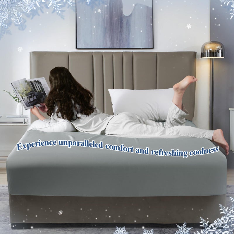 David's Home David's Home Summer Cooling Fitted Sheet Queen Size  100% Rayon Derived from Bamboo  16"" Deep Pocket 2.5cm Wider Elastic  Luxury Smooth Silky Soft Breathable Bottom Sheet for Hot Sleeper  Grey  - Image 4