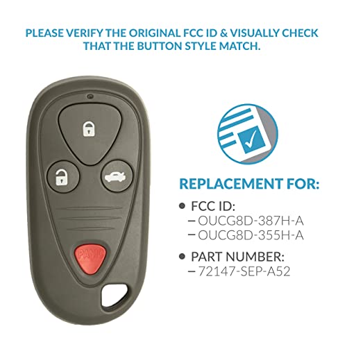 Keyless2Go 4 Button Remote Key Fob Replacement for Acura TL (2004-2006), TSX (2006-2008) - Plastic, Compatible with Passenger Car, FCC ID OUCG8D-387H-A, Part # 72147-SEP-A52 - Image 4