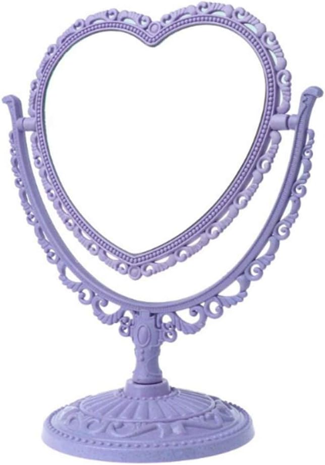 AKOAK Heart-Shaped Cosmetic Mirror - Plastic, Double-Sided, Rotatable, Lightweight - Bathroom & Bedroom Mirror (Purple)