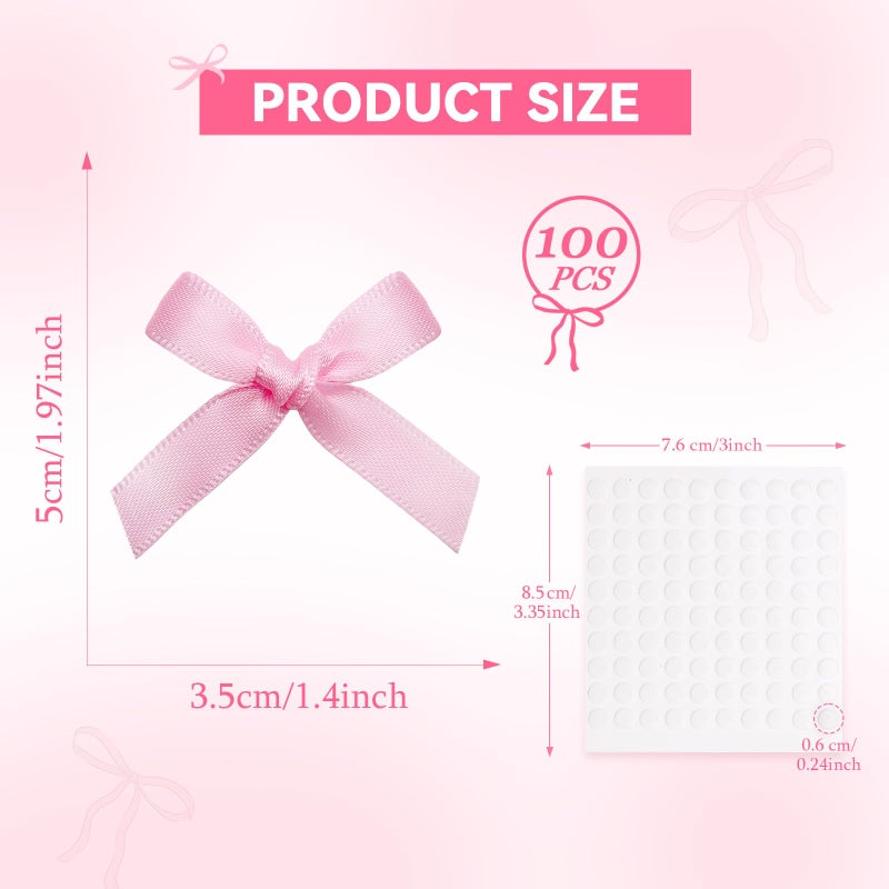 EONSUI 100PCS Mini Pink Bows Decoration with Glue Dots, Tiny Satin Ribbon Ornaments for DIY, Crafts, Favors, Fit for Wedding, Birthday, Bachelorette Party, Bridal Shower, Engagement, Baby Shower - Image 2