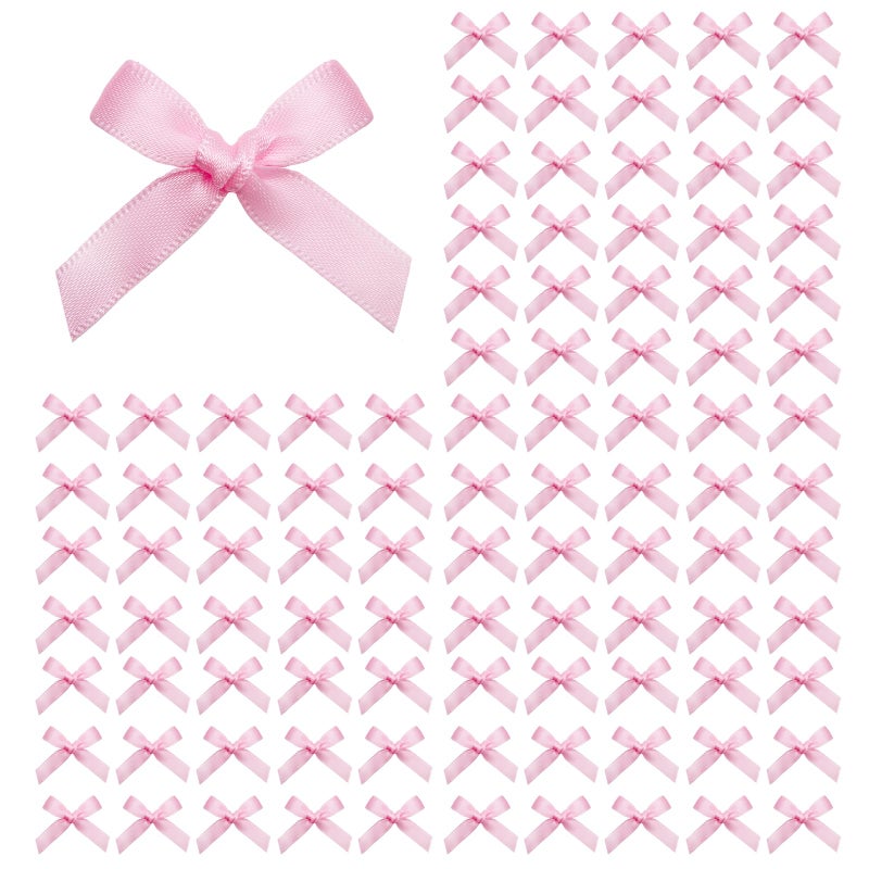 EONSUI 100PCS Mini Pink Bows Decoration with Glue Dots, Tiny Satin Ribbon Ornaments for DIY, Crafts, Favors, Fit for Wedding, Birthday, Bachelorette Party, Bridal Shower, Engagement, Baby Shower - Image 1