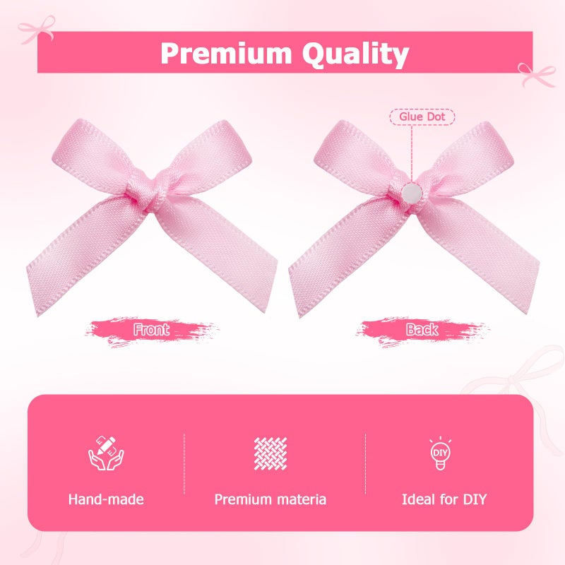 EONSUI 100PCS Mini Pink Bows Decoration with Glue Dots, Tiny Satin Ribbon Ornaments for DIY, Crafts, Favors, Fit for Wedding, Birthday, Bachelorette Party, Bridal Shower, Engagement, Baby Shower - Image 4