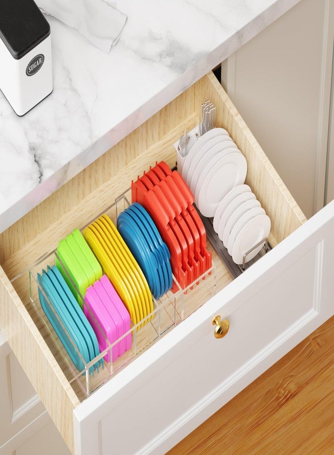YUNEASELF Expandable Lid Storage Organizer: Kitchen Food Container Lids Organizer for Cabinet - Acrylic Extra Large 10-18" Food Storage Container Holder for Cabinets Cupboards Pantry Drawer - Image 3