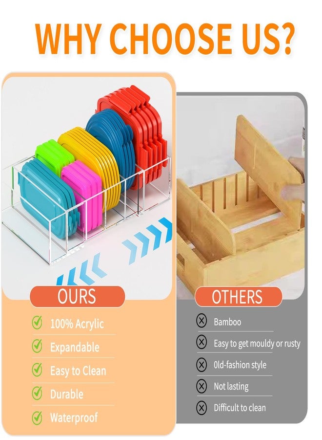 YUNEASELF Expandable Lid Storage Organizer: Kitchen Food Container Lids Organizer for Cabinet - Acrylic Extra Large 10-18" Food Storage Container Holder for Cabinets Cupboards Pantry Drawer - Image 4