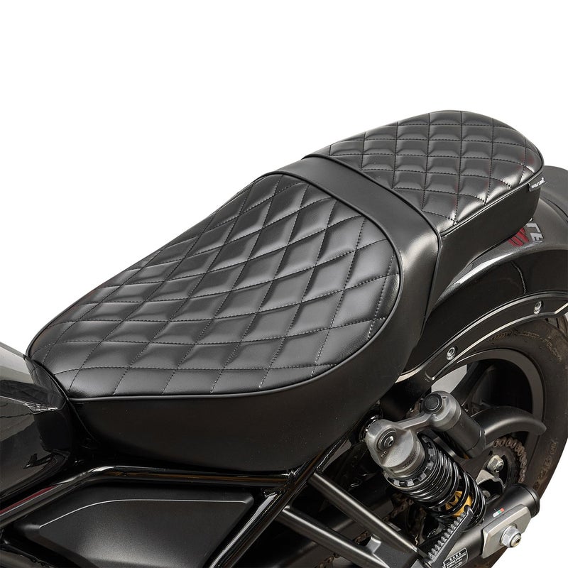 Lorababer Motorcycle Leather Complete Seat Cushion Pad Cover Compatible with Rebel CMX 1100 CMX1100 2021 2022 2023 2024 2025 Passenger Driver OnePiece Pillion Pad Pressure Relief Gloss Black
