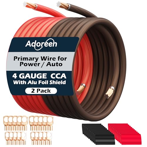 Adoreen 4 Gauge AWG PowerGround Wire Cable 15 Ft Black15 Ft Red High Power Shielded CCA Soft Automotive Welding Battery Wiring Kitfor Car Audio Amp Speaker RV Trailer Marine Solar LugsHeat Shrink Tubes - Image 1