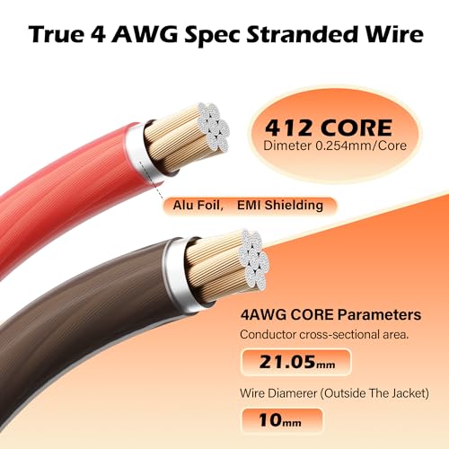 Adoreen 4 Gauge AWG PowerGround Wire Cable 15 Ft Black15 Ft Red High Power Shielded CCA Soft Automotive Welding Battery Wiring Kitfor Car Audio Amp Speaker RV Trailer Marine Solar LugsHeat Shrink Tubes - Image 3