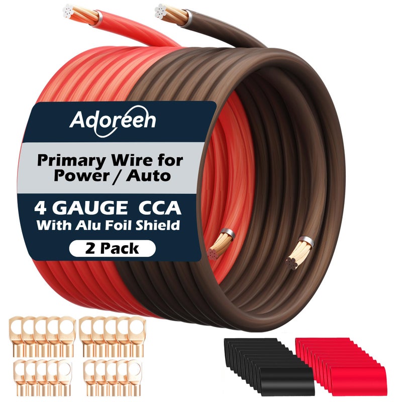 Adoreen 4 Gauge AWG PowerGround Wire Cable 15 Ft Black15 Ft Red High Power Shielded CCA Soft Automotive Welding Battery Wiring Kitfor Car Audio Amp Speaker RV Trailer Marine Solar LugsHeat Shrink Tubes - Image 2
