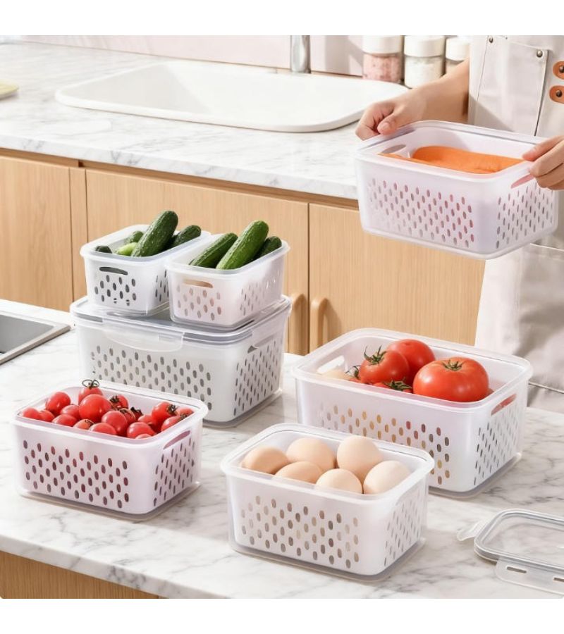 4pcs Blue Large Capacity Fruit Storage Containers With Removable Drain Colander Airtight Food Keeper For Fridge And Dishwasher Safe Extend Freshness For Berries Fruits Vegetables - Image 5
