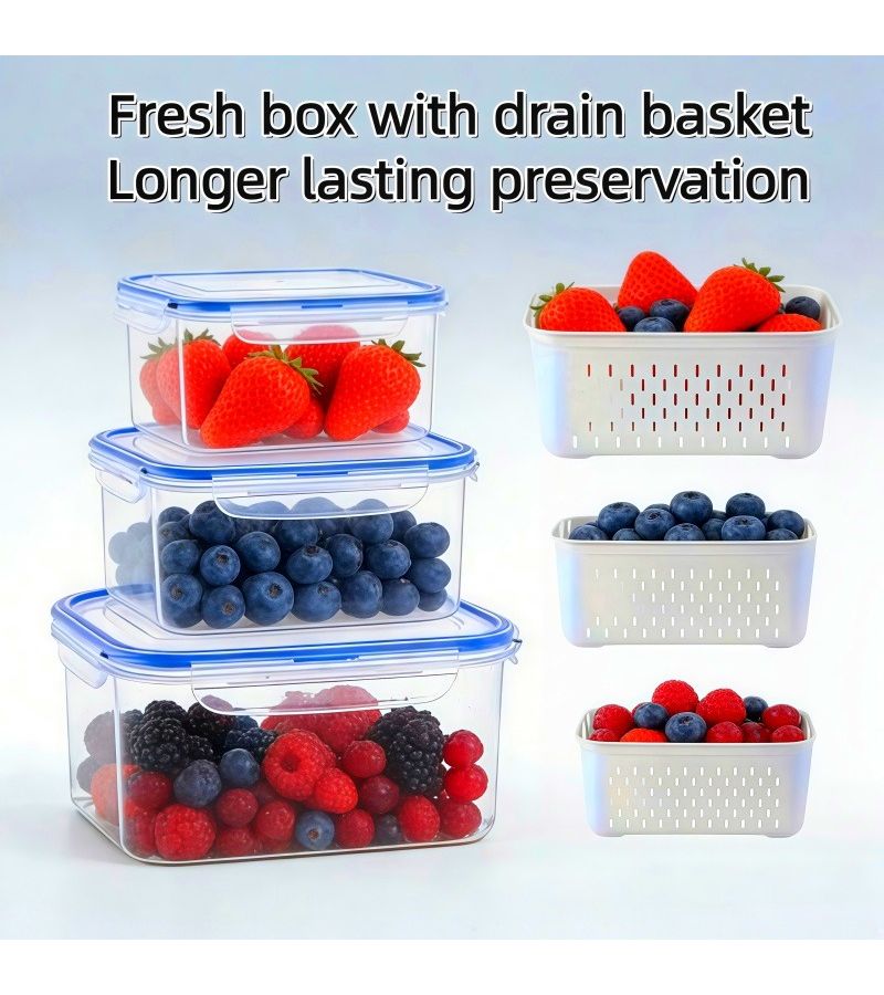 4pcs Blue Large Capacity Fruit Storage Containers With Removable Drain Colander Airtight Food Keeper For Fridge And Dishwasher Safe Extend Freshness For Berries Fruits Vegetables - Image 4