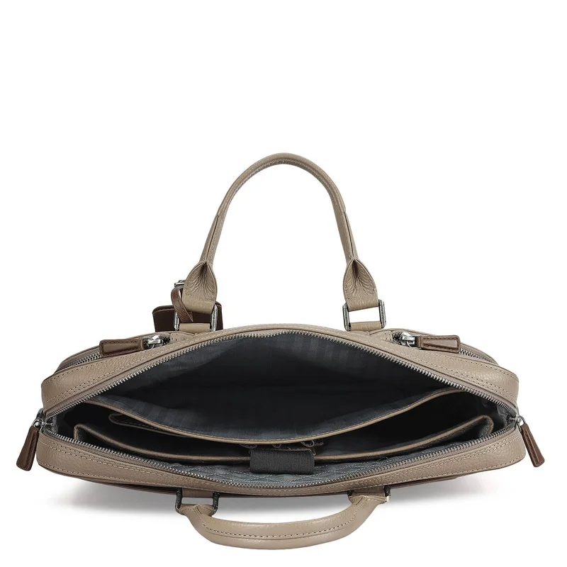 Da Milano Smoke Grey Wax Leather Laptop Bag - Smoke Grey  | Best Price UAE
