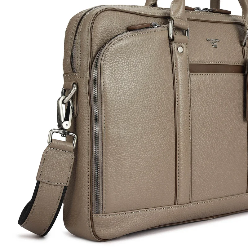 Da Milano Smoke Grey Wax Leather Laptop Bag - Smoke Grey  | Best Price UAE