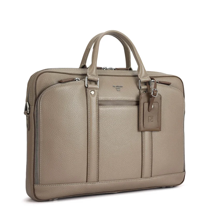 Da Milano Smoke Grey Wax Leather Laptop Bag - Smoke Grey  | Best Price UAE