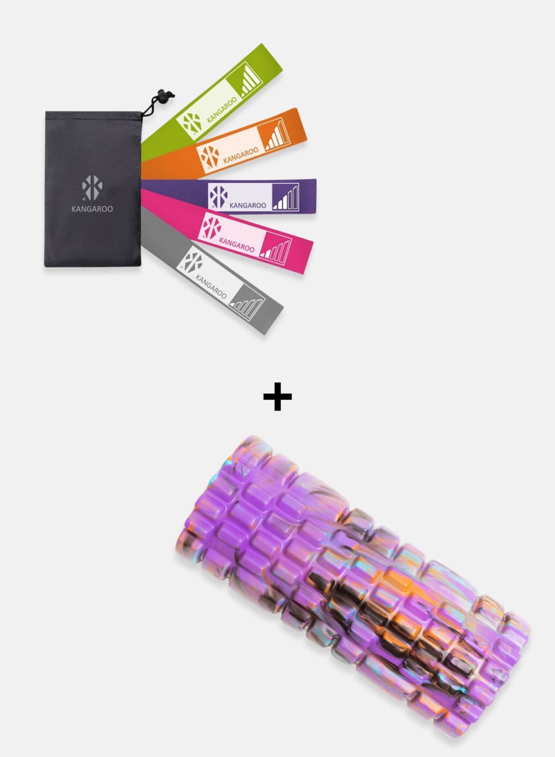 كانجرو طقم أشرطة مقاومة من 5 قطع  مع اسطوانة الفوم رولر