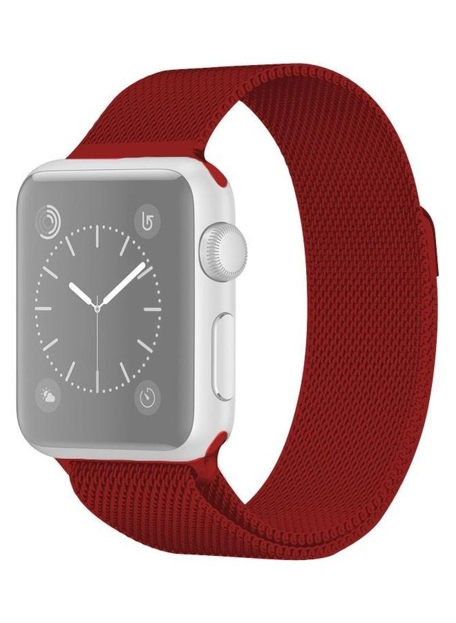 NIBEMINENT Magnetic Stainless Steel Wrist Band For Apple Watch Series 6/SE/5/4 44mm And 3/2/1 42mm Red - Image 1