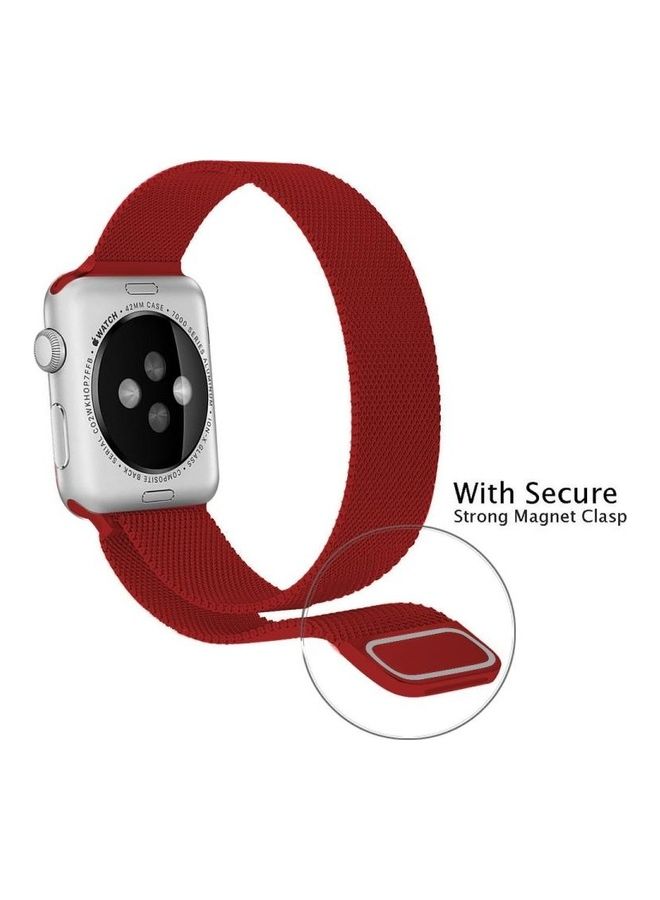 NIBEMINENT Magnetic Stainless Steel Wrist Band For Apple Watch Series 6/SE/5/4 44mm And 3/2/1 42mm Red - Image 4