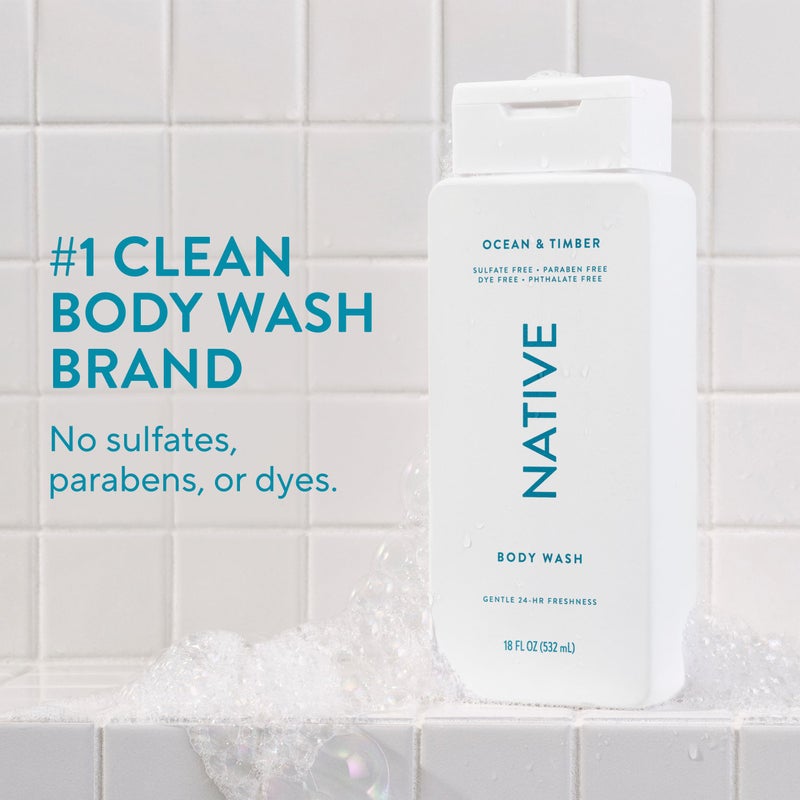 Native Body Wash Contains Naturally Derived Ingredients | For Women & Men, Sulfate, Paraben, & Dye Free Leaving Skin Soft and Hydrated | Ocean & Timber 18 oz - Image 2