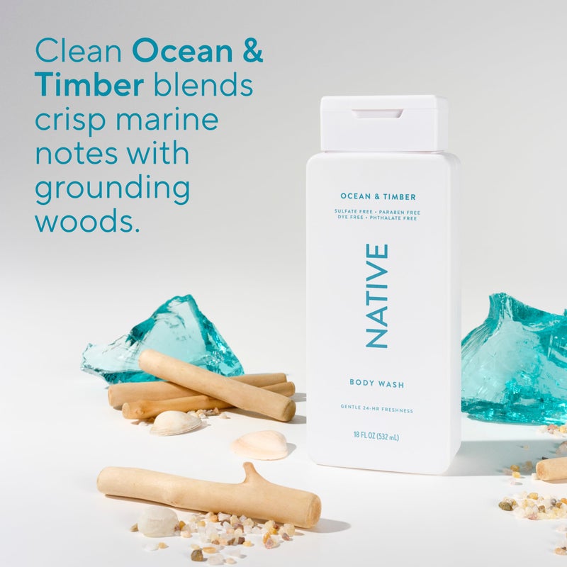 Native Body Wash Contains Naturally Derived Ingredients | For Women & Men, Sulfate, Paraben, & Dye Free Leaving Skin Soft and Hydrated | Ocean & Timber 18 oz - Image 5