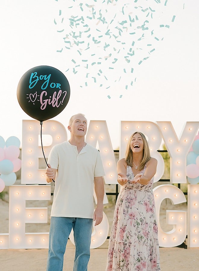 نقطة الحزب بالون الكشف عن جنس المولود - بالون معدني أسود من اللاتكس مقاس 36 بوصة لتزيين الحفلات للأولاد أو البنات - Image 1