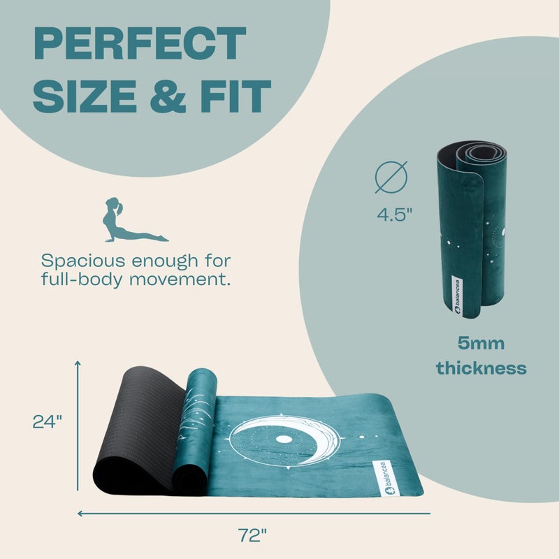 balancea Yoga Mat 5mm Non Slip Suede & TPE - Green Eco-Friendly Fitness & Exercise Mat for Home Gym, Pilates, Hot Yoga, and Meditation - Lightweight Durable 72 x 24 inch Workout Mat for Women, Men - Image 2