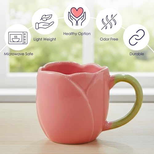 Femora Pink Ceramic Tulip Design Coffee Mug for Women, Valentine Gift for Girlfriend | Pack of 1 | Cappuccino Espresso | Daily Use Beverage Mug - Image 3