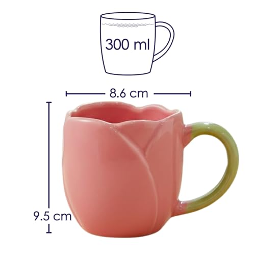 Femora Pink Ceramic Tulip Design Coffee Mug for Women, Valentine Gift for Girlfriend | Pack of 1 | Cappuccino Espresso | Daily Use Beverage Mug - Image 2