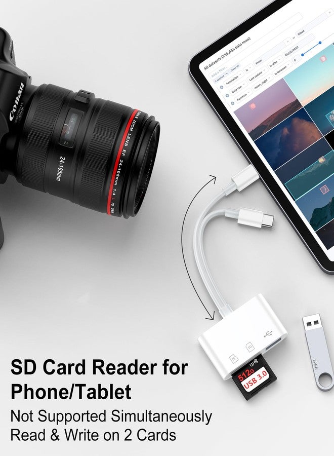 Haoano SD Card Reader for iPhone, iPad, Samsung, Memory SD Card Reader USB C&Lightning Dual Port Micro SD Card Reader with USB Camera Adapter Plug and Play Trail Game Camera Card Viewer Supports SD/TF Card - Image 5
