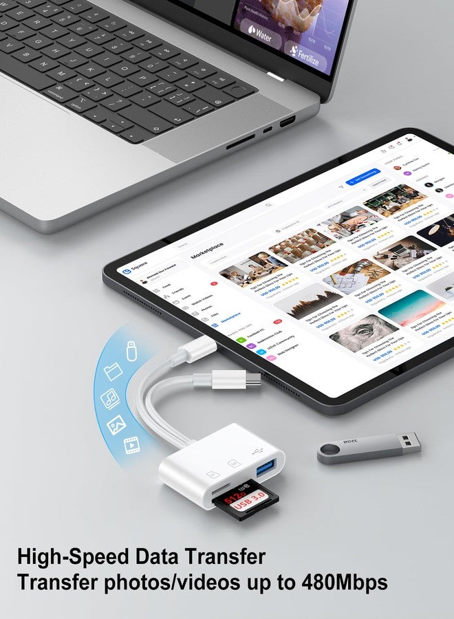 Haoano SD Card Reader for iPhone, iPad, Samsung, Memory SD Card Reader USB C&Lightning Dual Port Micro SD Card Reader with USB Camera Adapter Plug and Play Trail Game Camera Card Viewer Supports SD/TF Card - Image 2