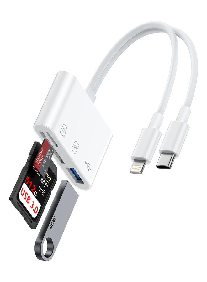 Haoano SD Card Reader for iPhone, iPad, Samsung, Memory SD Card Reader USB C&Lightning Dual Port Micro SD Card Reader with USB Camera Adapter Plug and Play Trail Game Camera Card Viewer Supports SD/TF Card - Image 1